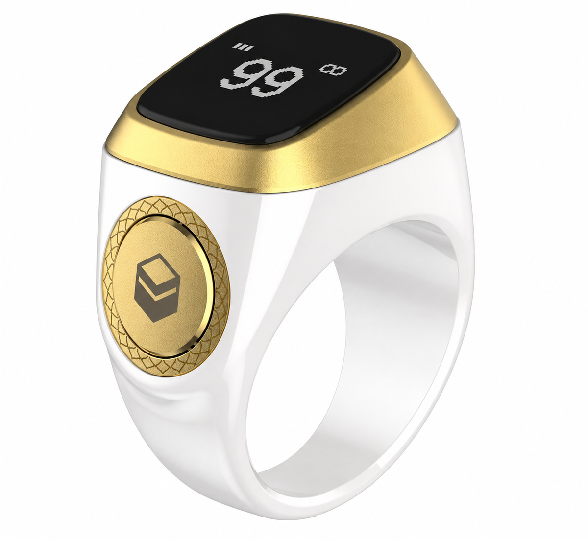 Bague Zikr digitale Iqibla blanche et dorée